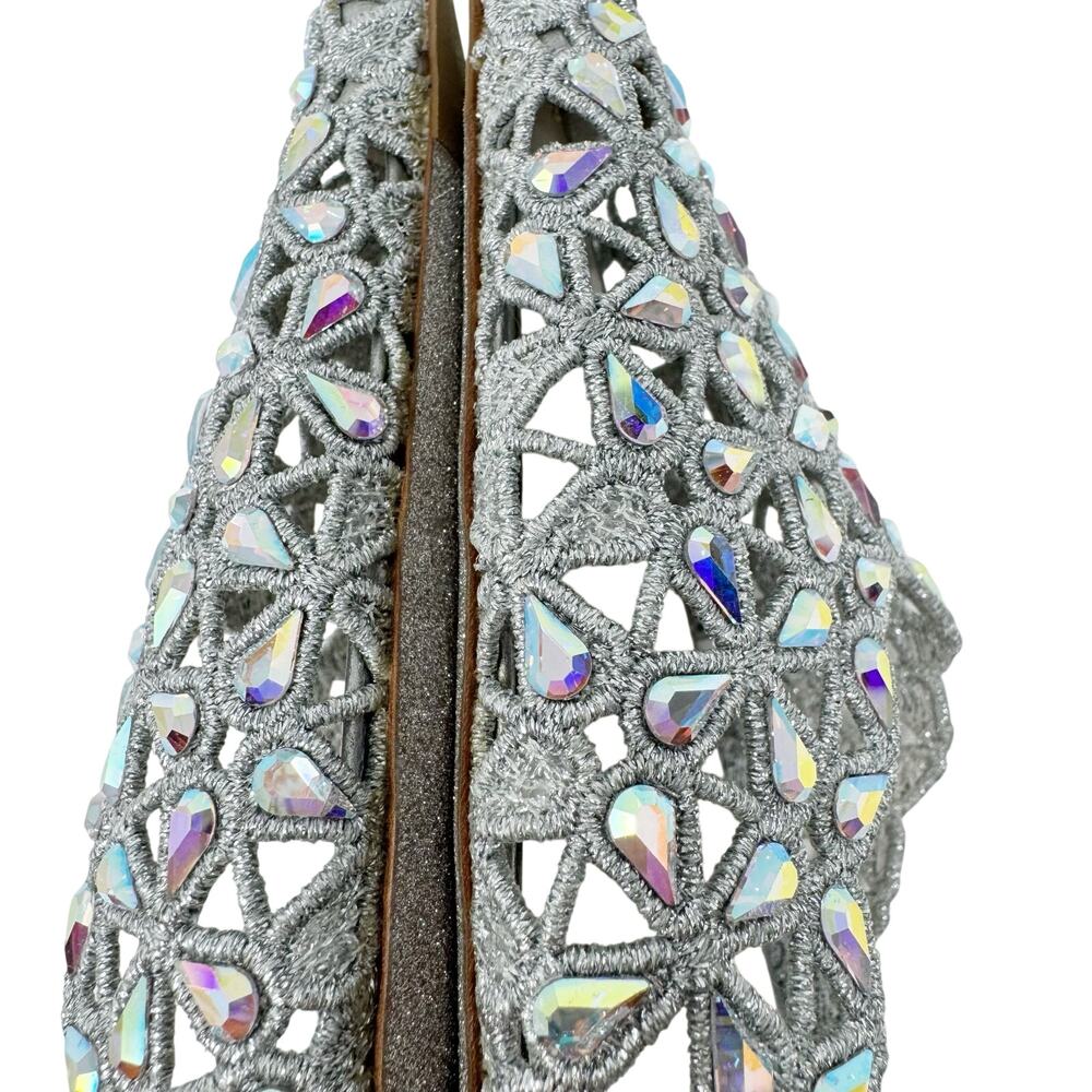Rene Caovilla Crystal Embellished Slingback Pump Mule Heel Silver Grey 38.5 - Picture 9 of 12